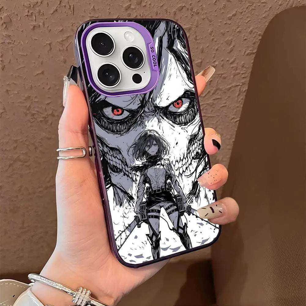 Luxury Hot Anime Attack On Titan Phone Case For IPhone 17 Air 16 15 14 13 12 11 Pro Max Plus Color Shockproof Back Silver Cove