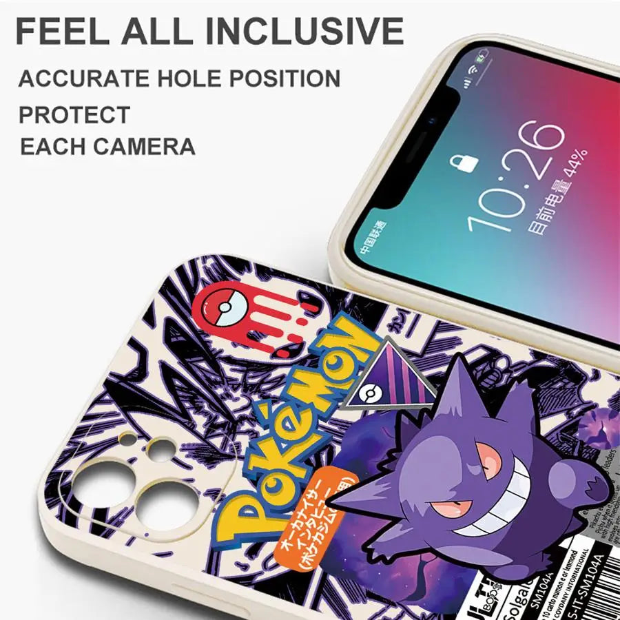 Pokemons Gengars Phone Case for iPhone 11 12 13 14 15 16 Pro Max XR XS 7 8 SE 15 Plus 13 Mini Cover