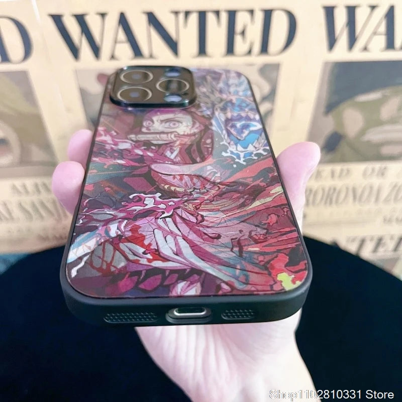 3D Grating Card Demon Slayer Tanjirou Phone Case for iPhone 11 12 13 14 15 16 17 Pro Max Plus Mini Air Zenitsu Nezuko Back Cover
