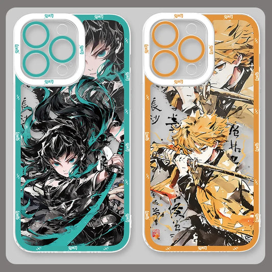 Anime Demon Slayer Clear Phone Case For iPhone 16 Pro Max 15 14 Pro Max 13 12 11 XS X XR 8 7 SE 2020 Soft Silicone Back Cover