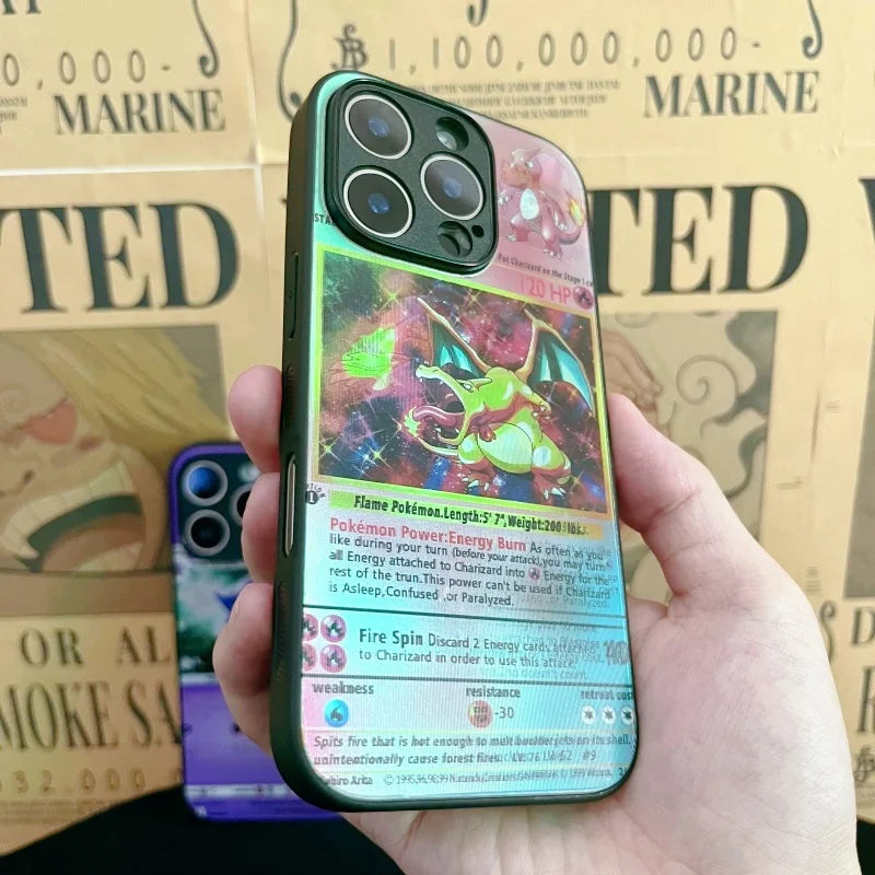 3D Grating Card Pokemon Charizard Phone Case for iPhone 16 15 14 13 11 12 17 Pro Max Plus Mini Air Blastoise Venusaur Back Cover