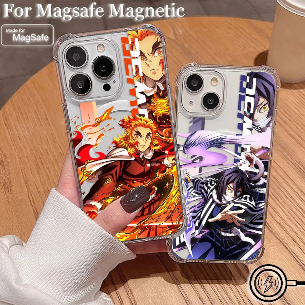 Anime Demons Slayers Magsafe Magnetic Phone Case for iPhone 16 15 14 13 12 11 8 7 Plus Mini Pro Max X XR Clear Anti Fall Cover