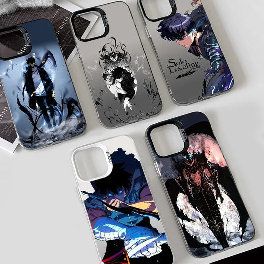 1PC Solo Leveling Cool Anime Phone Case Phone Case IMD color silver shell For iPhone 16 15 14 13 12 11 Pro Max Plus