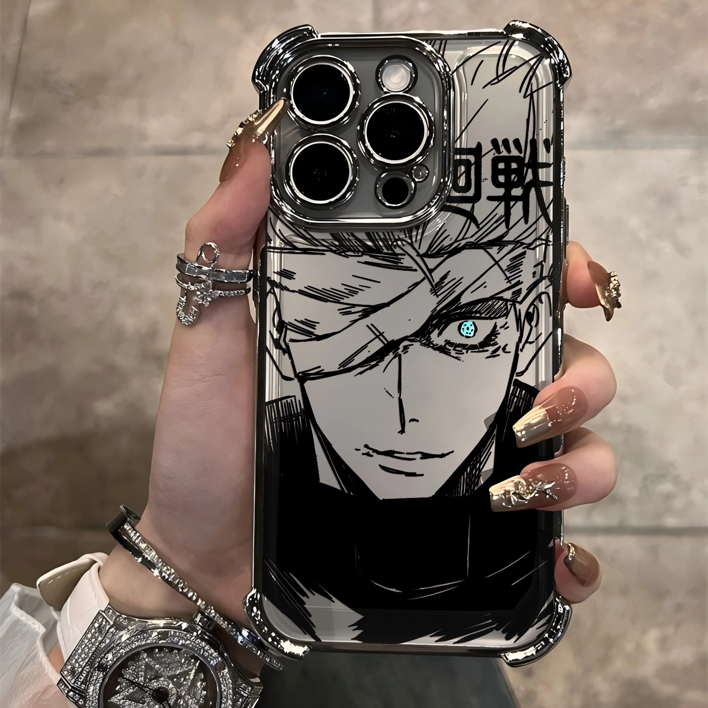 Anime Jujutsus Kaisens Gojo Plating Case for IPhone 16 15 14 13 12 11 Pro Max X XR XSMax 7 8 6 Plus Anti-Fall Airabag Back Cover