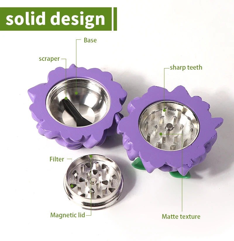 New Devil Fruit Cigarette Grinder Zinc Alloy 63-3 Layer Cigarette Crusher Multi Color Display Box Manufacturer Direct Sales