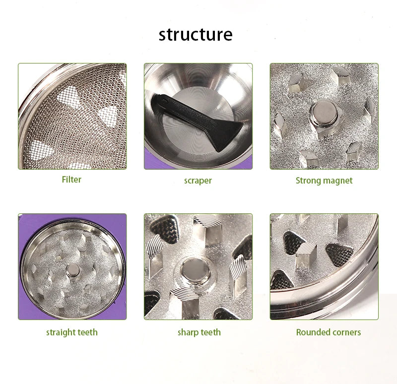 New Devil Fruit Cigarette Grinder Zinc Alloy 63-3 Layer Cigarette Crusher Multi Color Display Box Manufacturer Direct Sales