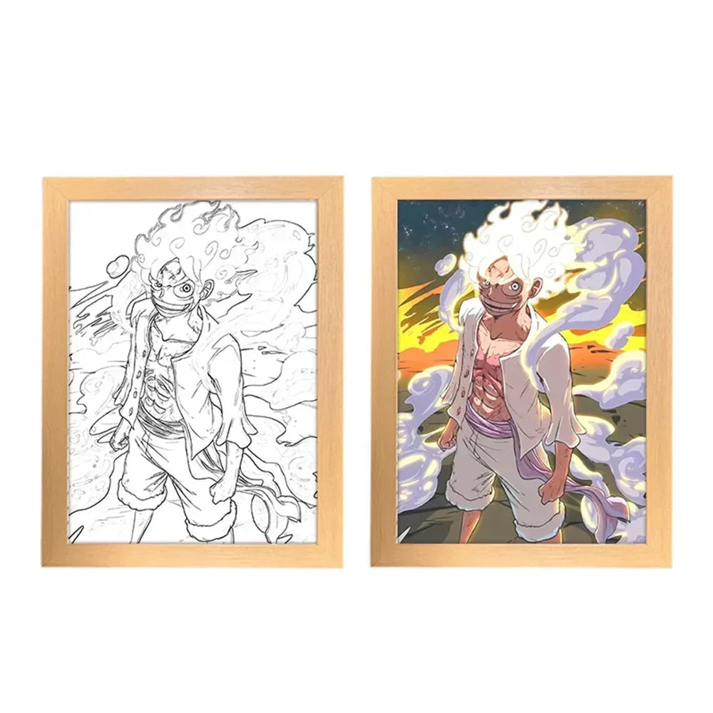 One Piece Creative Photo Frame Night Light Toy Anime Character Luffy Zoro Night Light Bedside Decoration Painting Christmas Gift