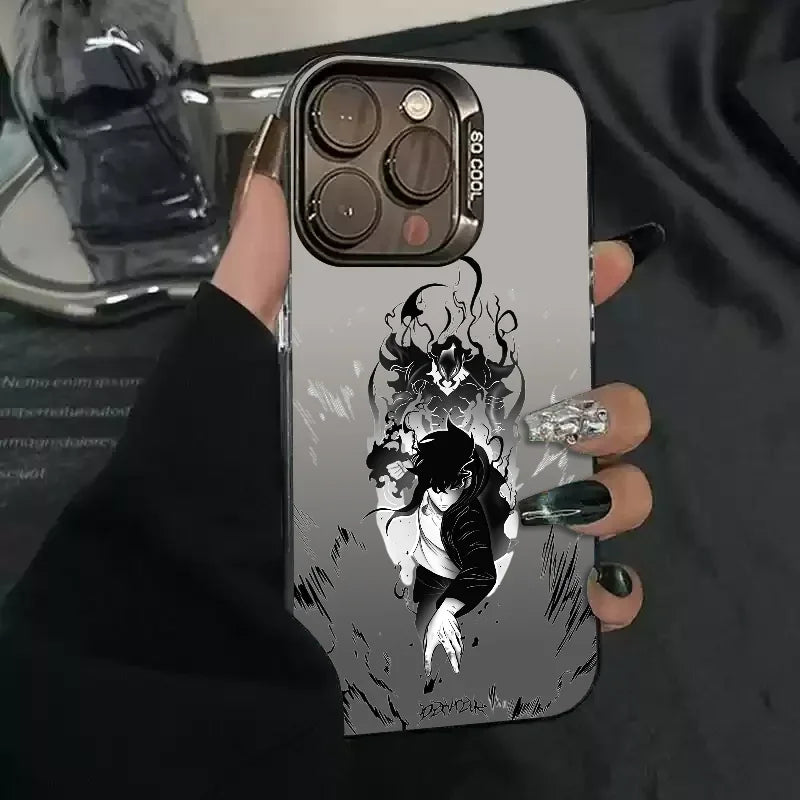 1PC Solo Leveling Cool Anime Phone Case Phone Case IMD color silver shell For iPhone 16 15 14 13 12 11 Pro Max Plus