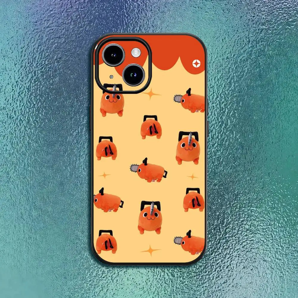 Chainsaw Man P-Pochita Phone Case For 11 12 13 14 15 16Pro Max mini Plus Classic black soft shell
