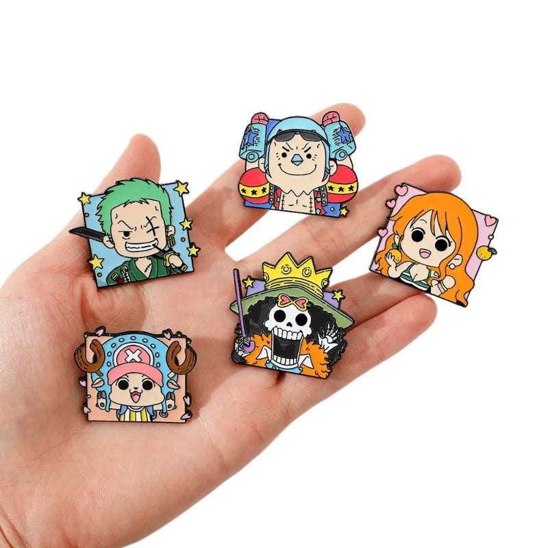 One Piece Cartoon Broochs Cap Luffy Zoro Sanji Anime Action Figures Q Figurals Toys Badges Merchandise Decoration Children Gifts
