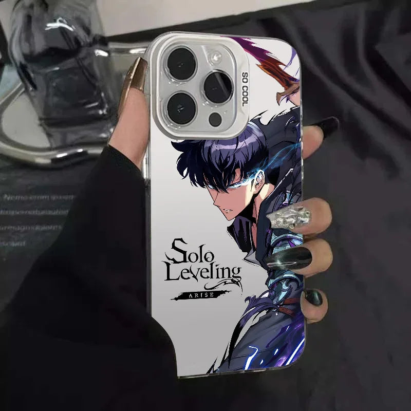 1PC Solo Leveling Cool Anime Phone Case Phone Case IMD color silver shell For iPhone 16 15 14 13 12 11 Pro Max Plus