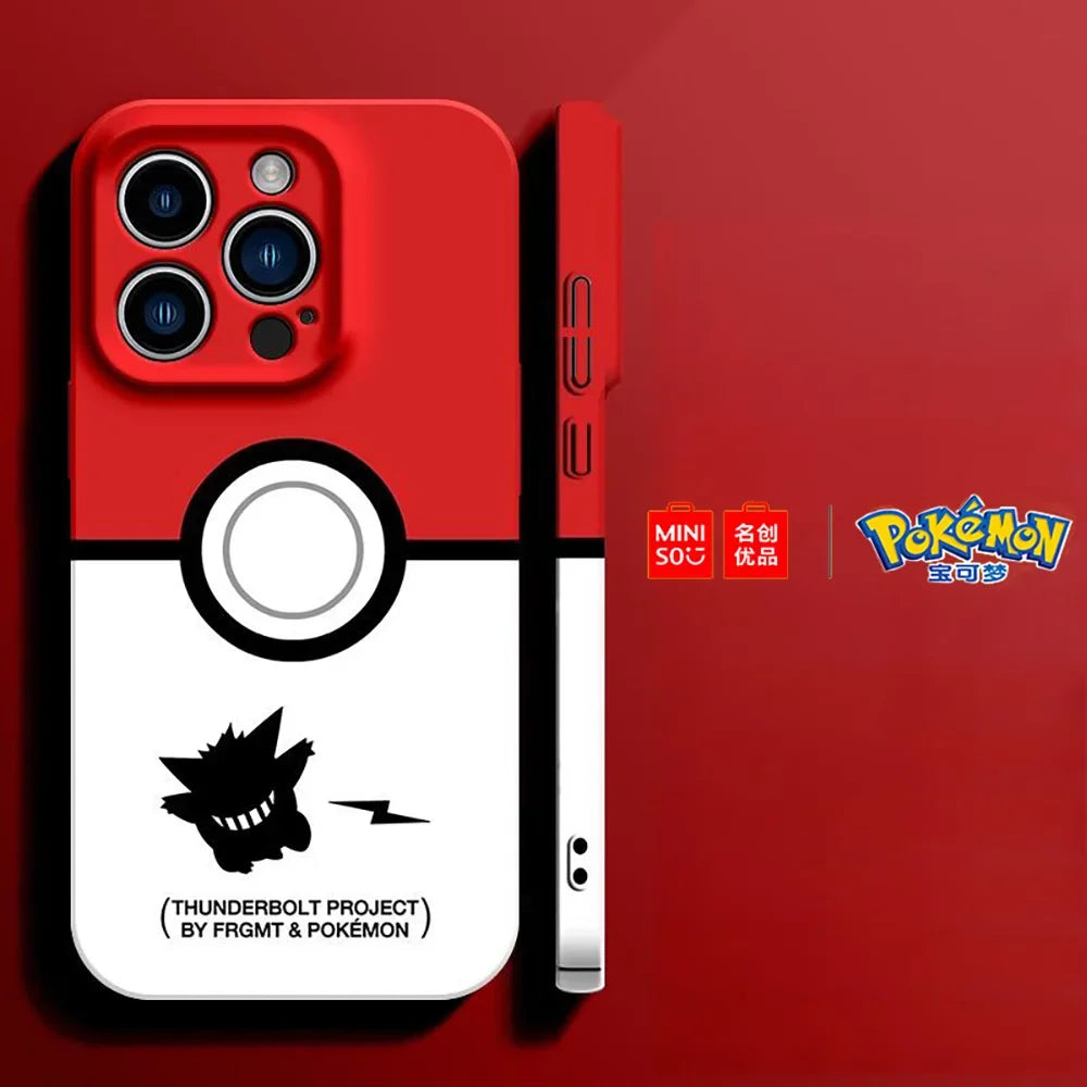 Miniso Pokemon Collaboration Pikachu Gengar Phone Case For iPhone 15 14 13 11 12 16 Pro Max Plus Stiff Hard Phone Case