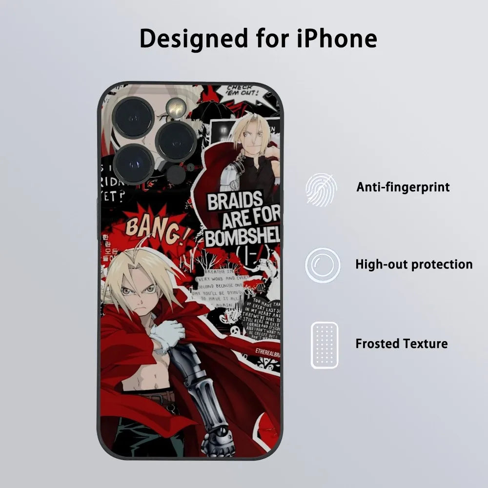 F-Fullmetal A-Alchemist Anime Phone Case For iPhone 15 14 13 12 11 Pro Xs Max Mini XR X 7 8 Plus Black Frosted Soft Shell Funda