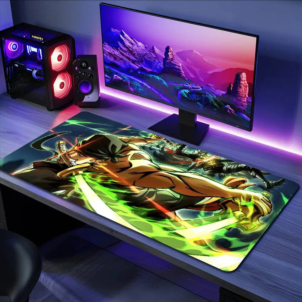 ONE PIECE Roronoa Zoro Anime Mousepad Large Desk Mat Keyboard Ergonomic Office Rubber PC Non-slip Anti-fray Home Custom Game