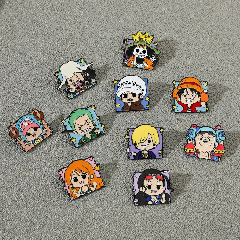 One Piece Cartoon Broochs Cap Luffy Zoro Sanji Anime Action Figures Q Figurals Toys Badges Merchandise Decoration Children Gifts
