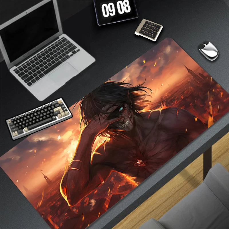 Computer Gaming Accessories Mousepad Office A-attack on Titan Eren Yeager Mouse Pad Keyboard Pad Desk Decoracion Anime Desk Mat