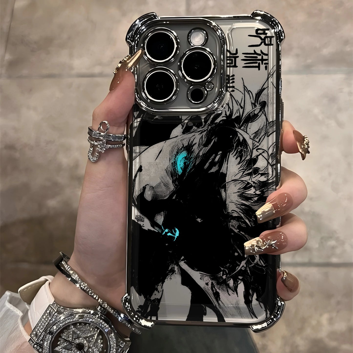 Anime Jujutsus Kaisens Gojo Plating Case for IPhone 16 15 14 13 12 11 Pro Max X XR XSMax 7 8 6 Plus Anti-Fall Airabag Back Cover