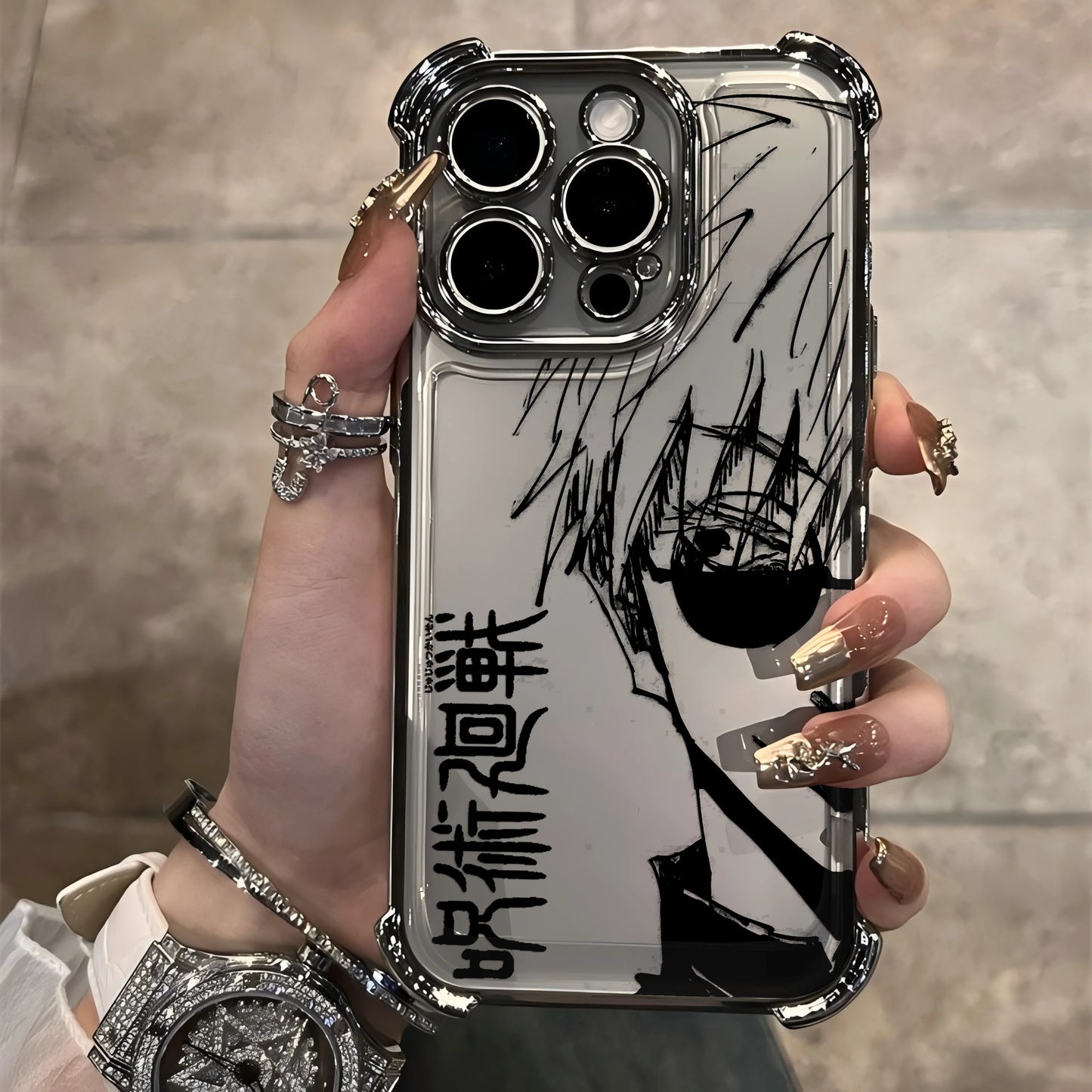 Anime Jujutsus Kaisens Gojo Plating Case for IPhone 16 15 14 13 12 11 Pro Max X XR XSMax 7 8 6 Plus Anti-Fall Airabag Back Cover