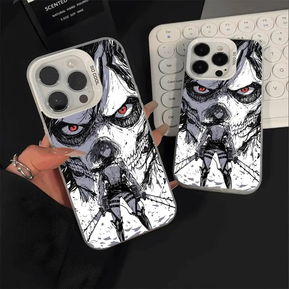 Luxury Hot Anime Attack On Titan Phone Case For IPhone 17 Air 16 15 14 13 12 11 Pro Max Plus Color Shockproof Back Silver Cove