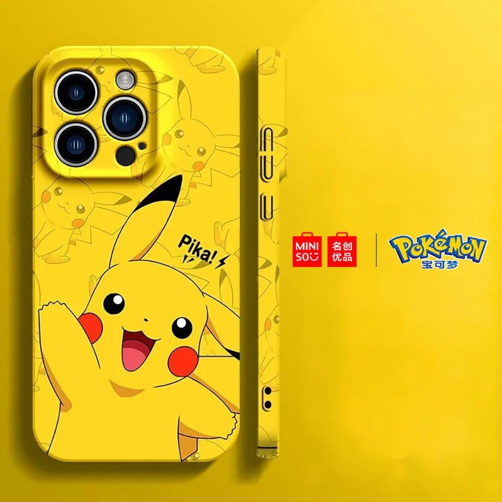 Miniso Pokemon Collaboration Pikachu Gengar Phone Case For iPhone 15 14 13 11 12 16 Pro Max Plus Stiff Hard Phone Case
