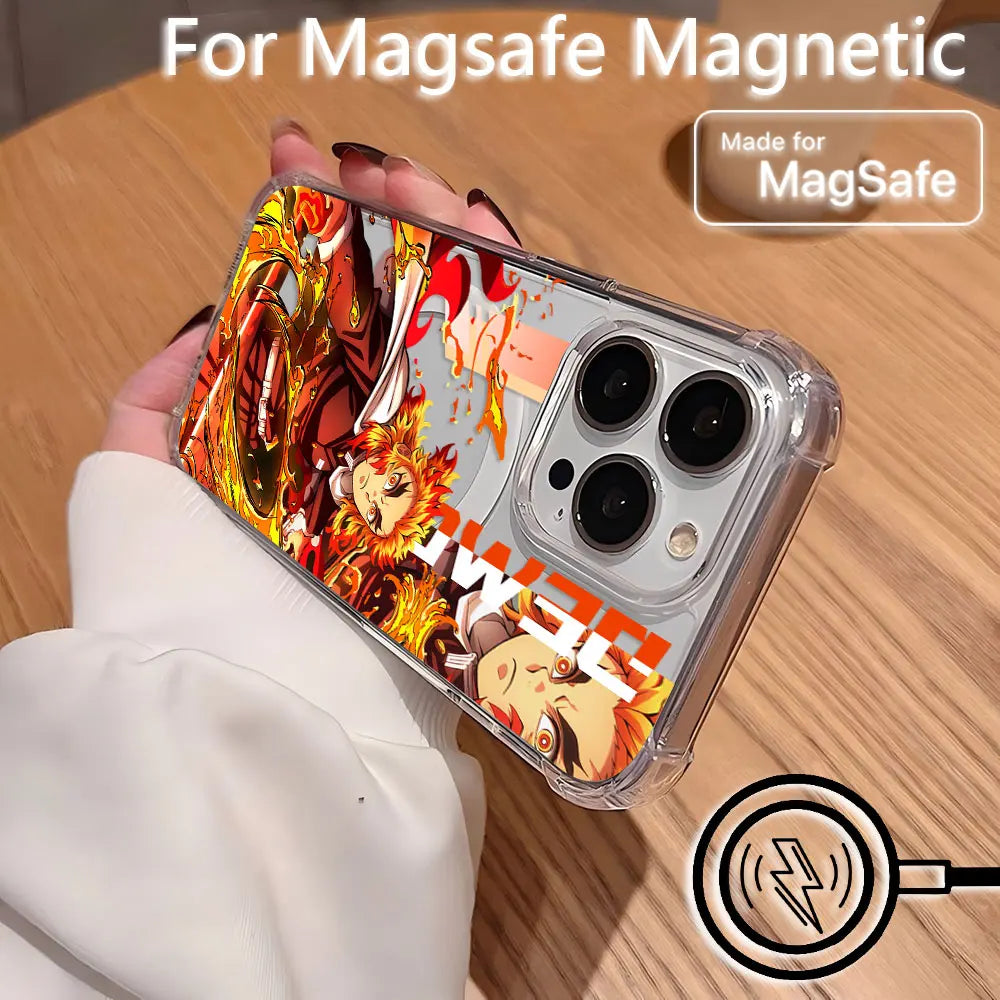 Anime Demons Slayers Magsafe Magnetic Phone Case for iPhone 16 15 14 13 12 11 8 7 Plus Mini Pro Max X XR Clear Anti Fall Cover