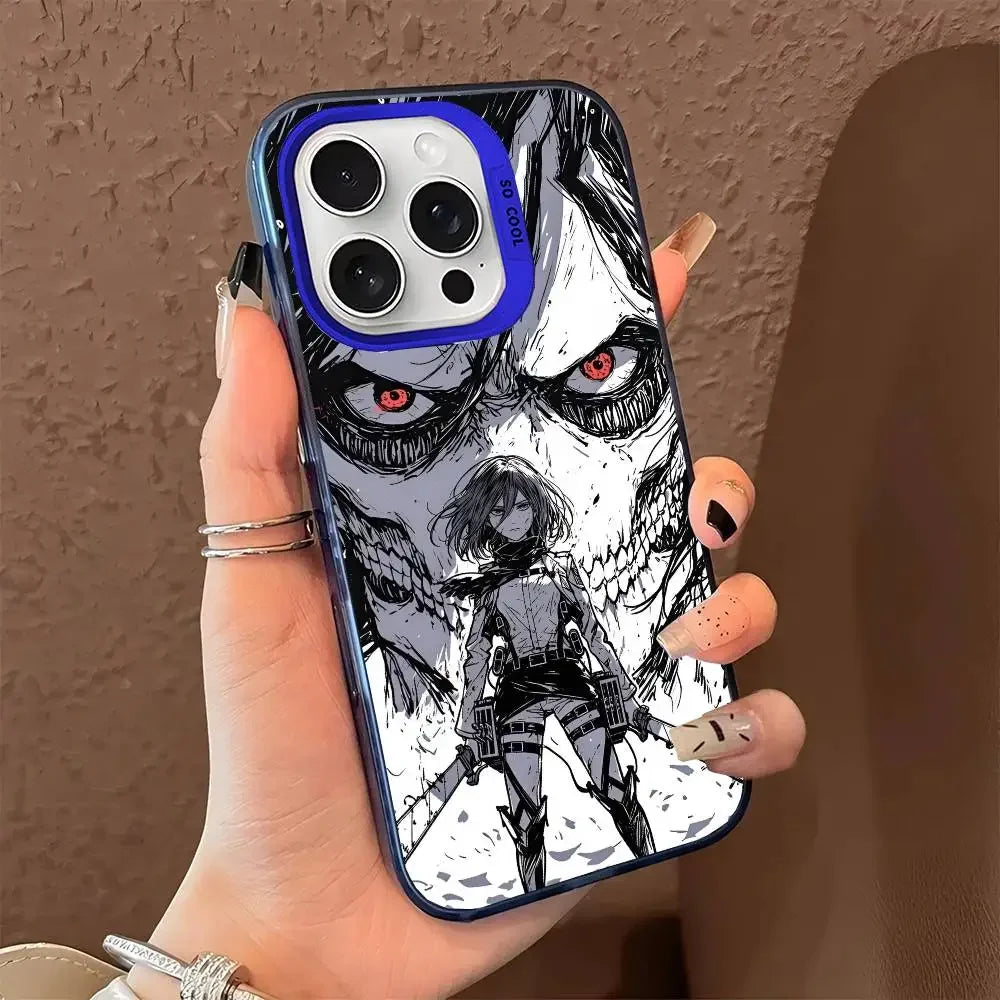 Luxury Hot Anime Attack On Titan Phone Case For IPhone 17 Air 16 15 14 13 12 11 Pro Max Plus Color Shockproof Back Silver Cove