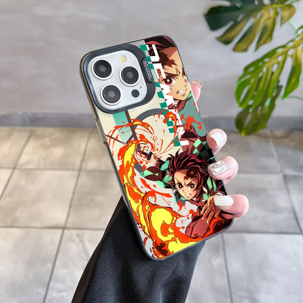 Hot Anime Demon Slayer Magsafe Magnetic Case for iPhone 11 12 13 14 15 16 Pro Max Plus Soft Silver Plated Anti Fall Cover