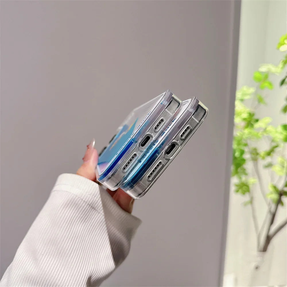 Floating Liquid Quicksand Transparent Soft Case Cover For iPhone 15 Plus 14 12 11 13 Pro MAX Cartoon Pirate Ship Icon Capa Coque