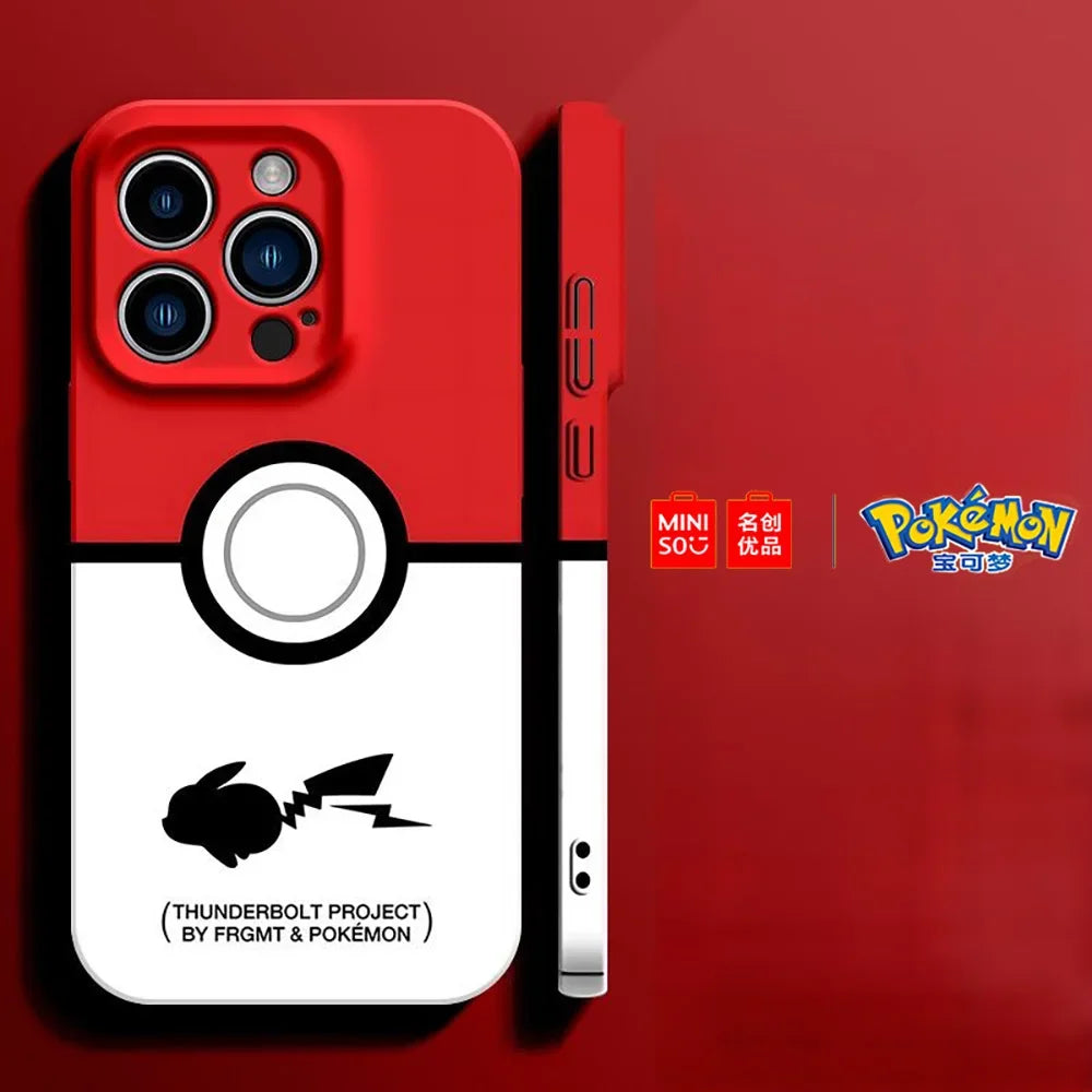 Miniso Pokemon Collaboration Pikachu Gengar Phone Case For iPhone 15 14 13 11 12 16 Pro Max Plus Stiff Hard Phone Case