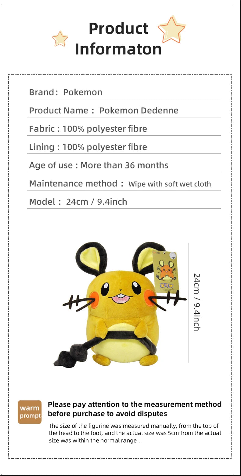 Pokemon Kawaii Dedenne Stuffed Toys Cartoon&Cute Electric Mouse Plush Dolls Throw Pillow Birthday Gift  For Kids Friends Boys